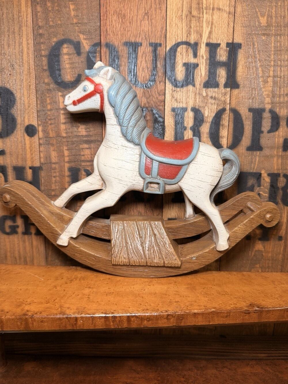 Vtg Burwood Wall Hanging Rocking Horse Plaque Red Blue #2885-0 Nursery Decor
